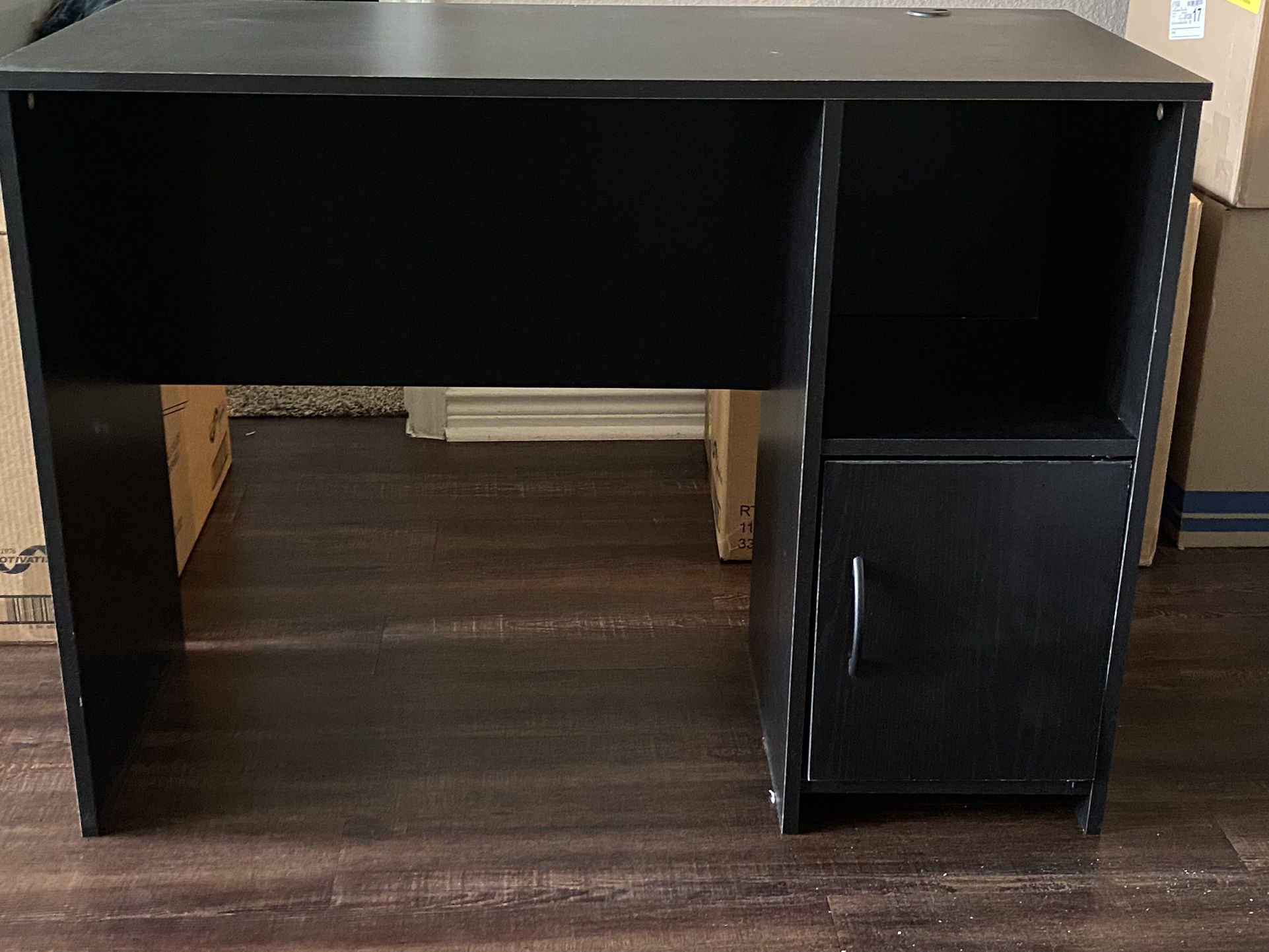 Black Oak Desk-Writing Desk w/Open Shelf & Closed Cabinet