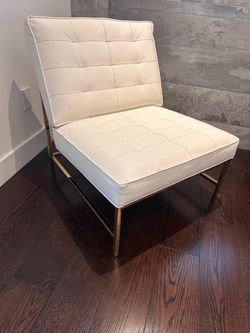 2x White Tufted Accent Chair Gold Metal Frame