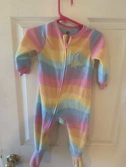 Girls’ Rainbow Stripe Fleece Footie Pajamas – 12 Months