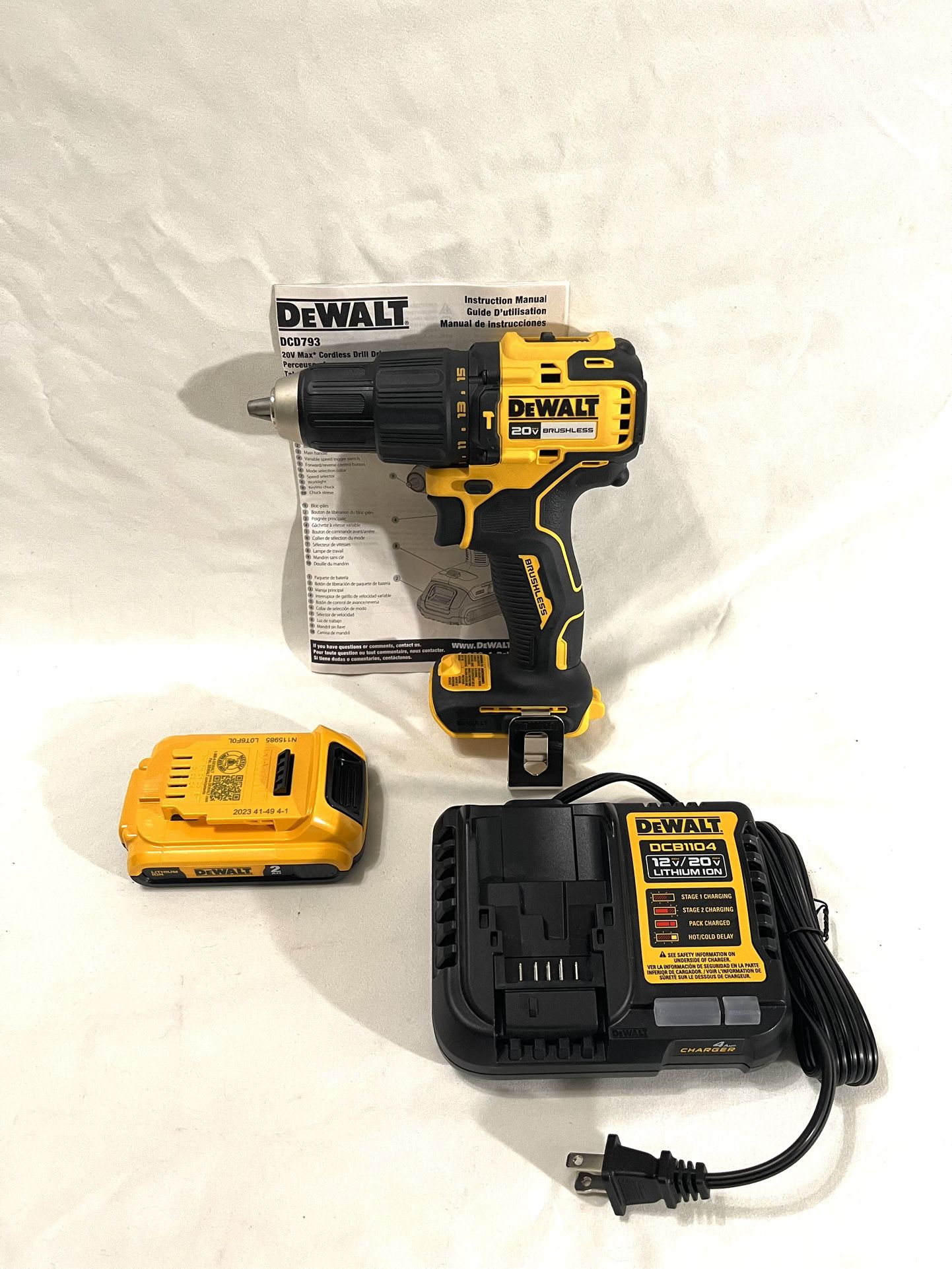 Brand New Dewalt 20 V Brushless Hammer Drill With 2Ah Battery And Charger. Retails $179.