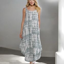 Japna Grey Tie Dye Ruffle Hem Wide Leg Jumpsuit, size XS