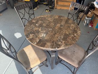 Round Marble-Top Dining Table with 4 Chairs