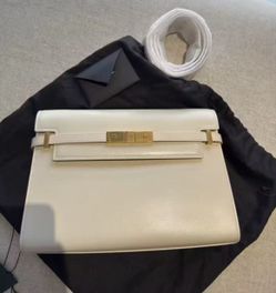 Adjustable shoulder strap cowhide leather crossbody shoulder bag women's vintage white