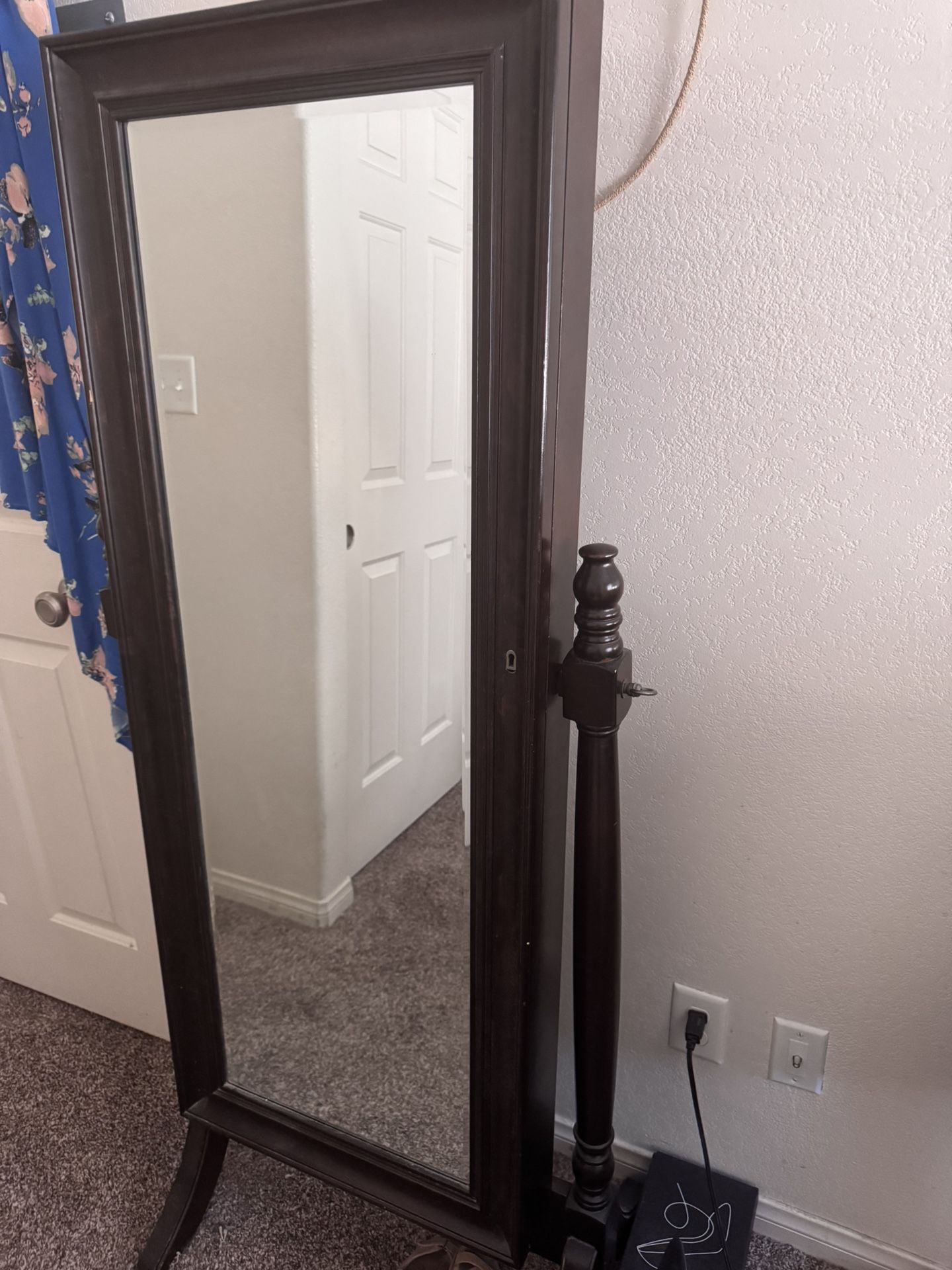 Large Standing Mirror Armoire Jewelry With Key To Lock