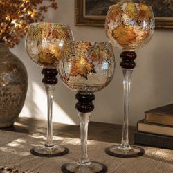Kirkland’s Amber Leaf Glass Candle Holders -Set Of 3