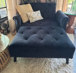 Wide Black Velvet Chaise/Futon