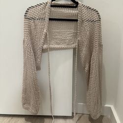 Crop Knitted Cardigan Beige