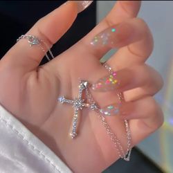 14K White Gold Diamond Cross Necklace 