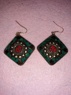 Turquoise and Red Coral earrings
