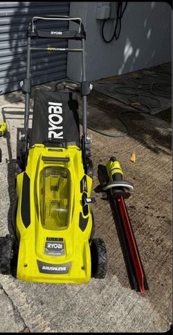 Combo Ryobi Hedge trimmer, Lawn mower brushless 40,  - NO BATTERIES NO TIENE BATERÍA PERO TODO FUNCIONA
