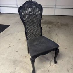 Vintage black wood wicket rattan fabric chair gothic halllween home garden decor photography prop