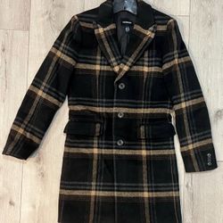 Express Men's Plaid Wool-Blend Topcoat ( Size : XS )