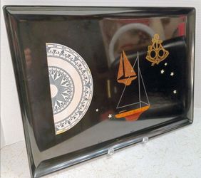 Mid Century Vintage Couroc of Monterey LARGE Nautical Compass Sailboat Sailing Sextant Stars Tray