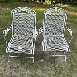 Mid-Century Set of 2 White Wrought Iron Rocker Armchairs