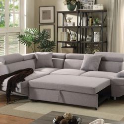 Jemima Gray Fabric Sectional Sofa w/Sleeper

