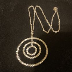 16” SilverTone Necklace With Dangling Rings Pendant With Clear Rhinestones 