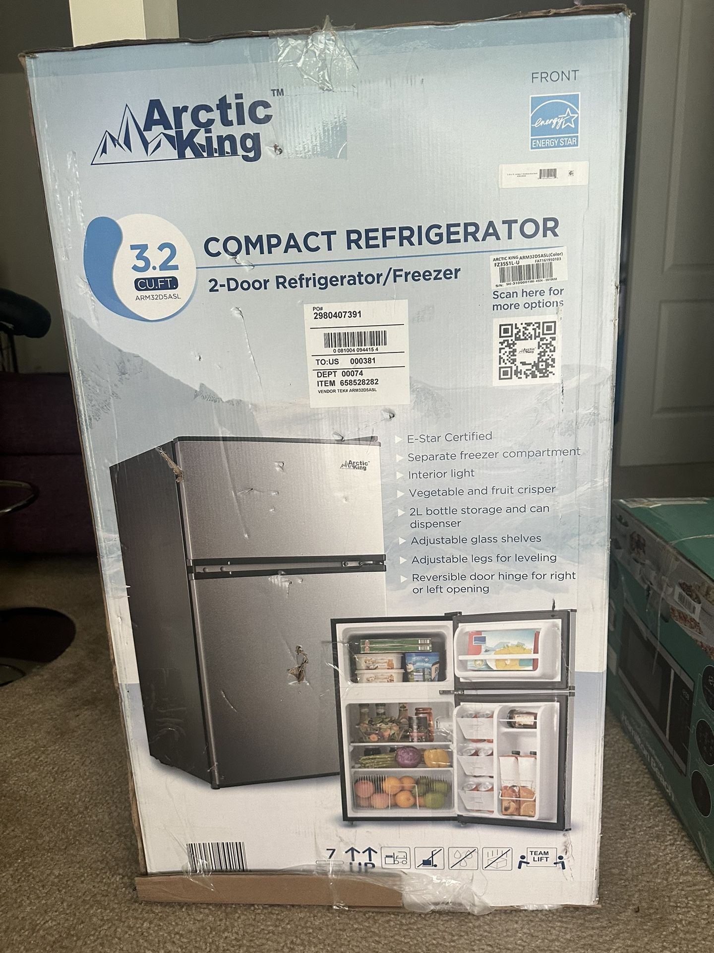 Arctic King 3.2 Cu ft Two Door Mini Fridge
