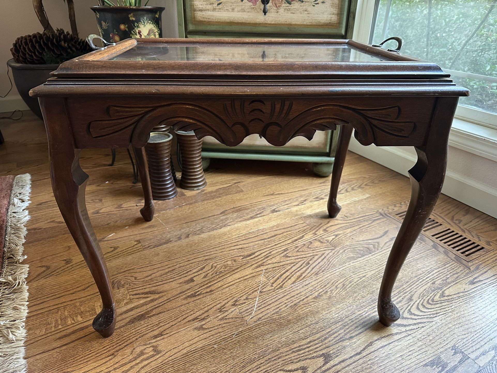 Vintage French Louis XV Style Side Table with Glass Tray
