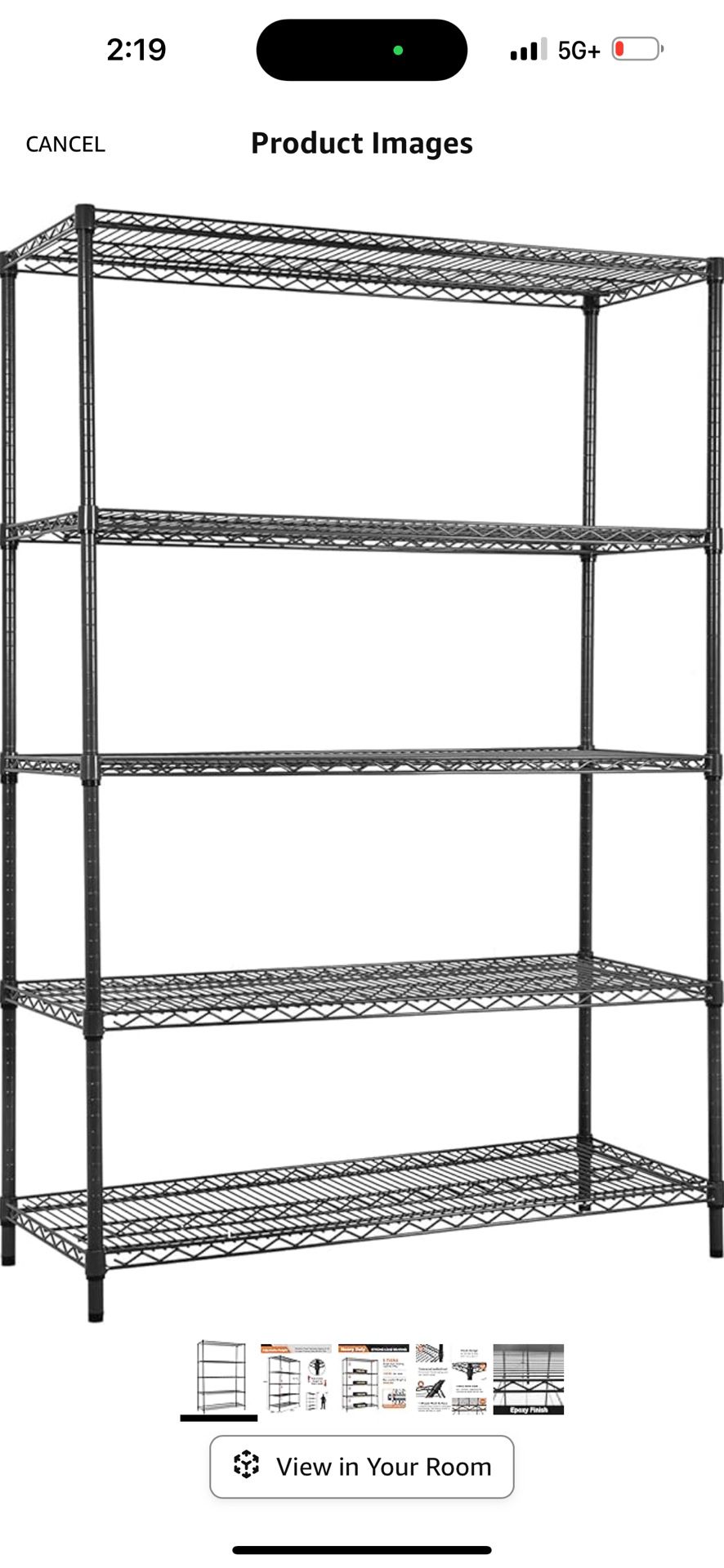 Land Guard 5 Tier Black Storage Racks and Shelving - 48" L x 20" W x 72" H Heavy Steel Material Pantry Shelves 