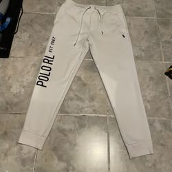 Polo Ralph Lauren Men's White Logo Embroidered Jogger Pants SZ Small