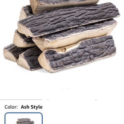 Barton 8-Pieces Realistic Ceramic Wood Log Set Ash Wood Style Stackable Logs Gas Heat Resistant Outdoor/Indoor Fireplace Fire Wood Fake Logs (8PCS) Co