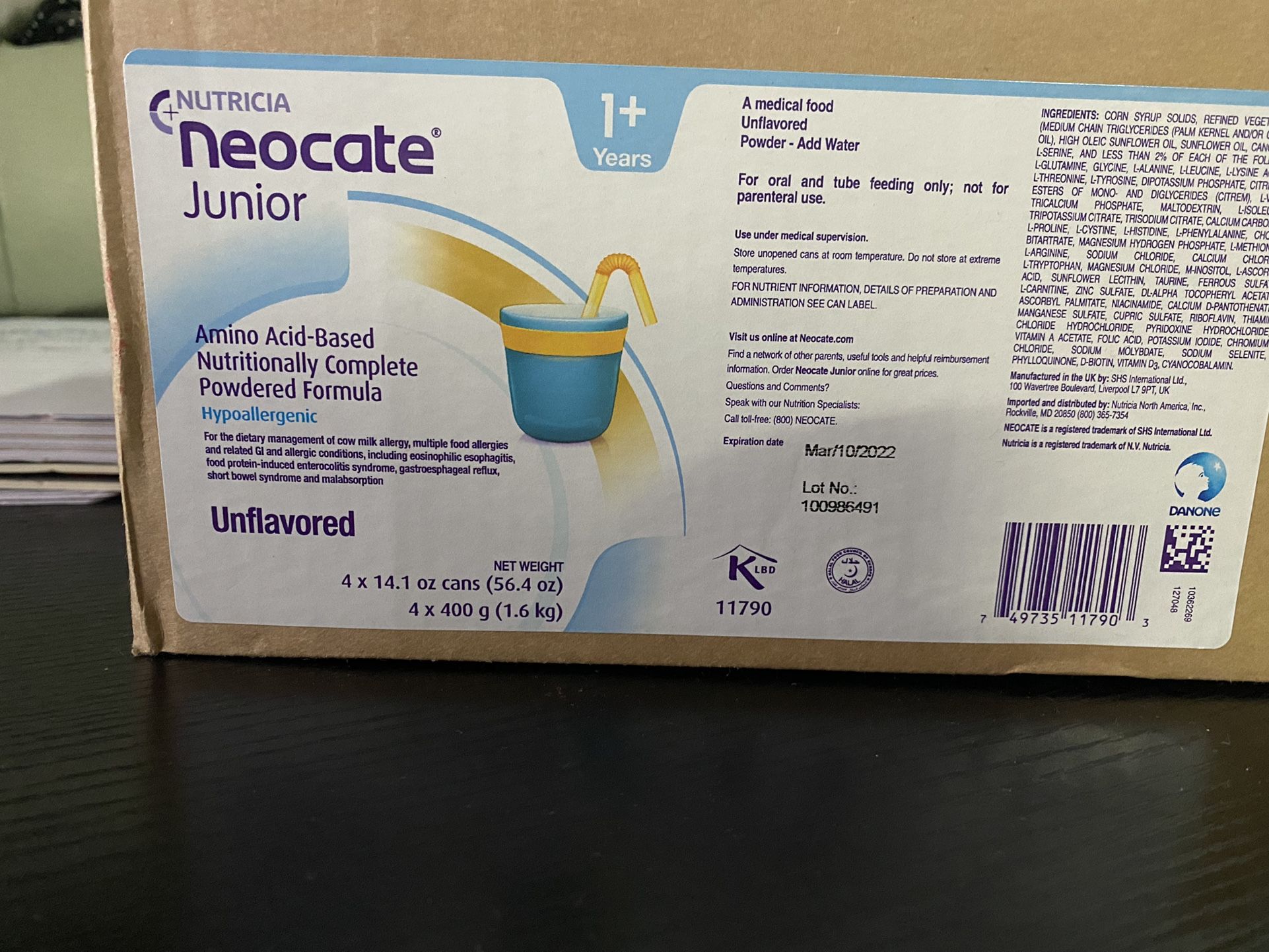 Neocate Jr 14.1oz Four Can Case Unflavored 