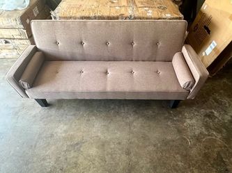 Dark grey Fabric Futon Sofa with Bolster Pillows