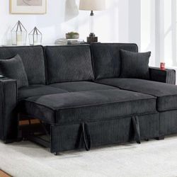 ✅️✅️ Black   Convertible Sectional W/ Cup Holder & W/ USB Port✅️✅️