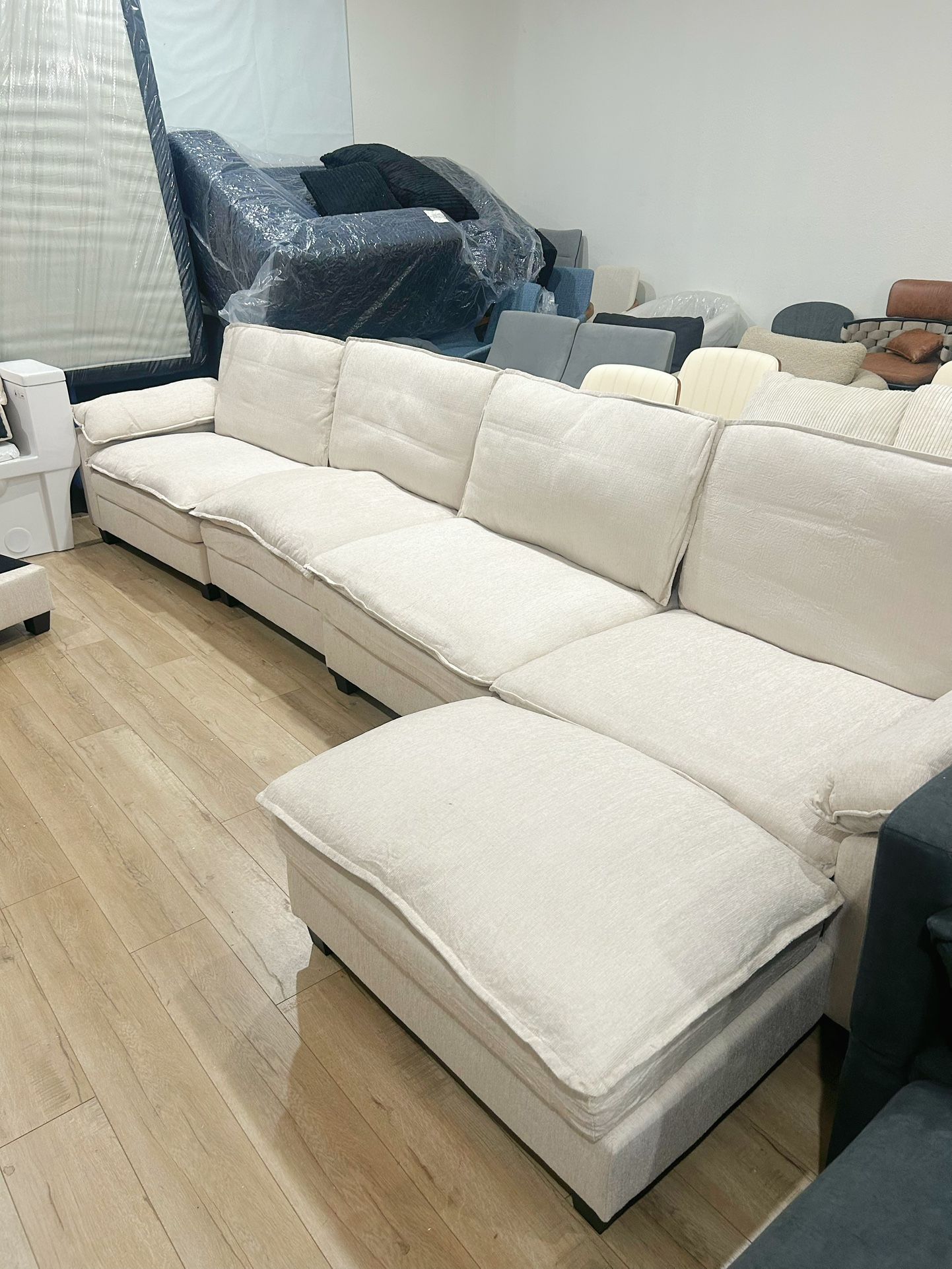 147 Inch Big Comfy Couch with Ottoman, 5 Seat U Shaped Couches, Cloud Modular Sectional Sofa, Modern Cloud Couch Sectionals, Sectional Couches for Liv