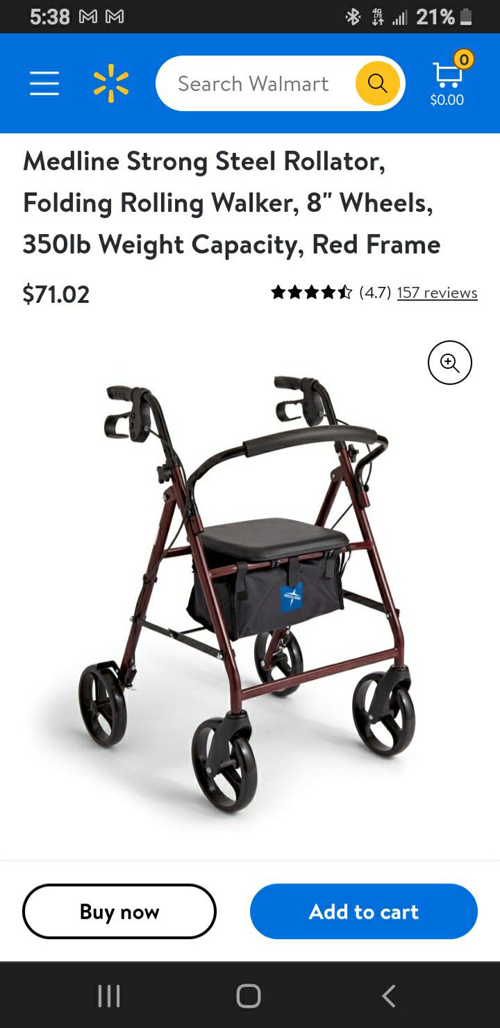 Medline 4 Wheeled Walker With Seat In Box