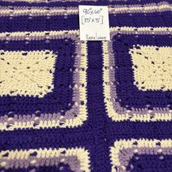 Vintage Large crochet Blanket 90x60 In