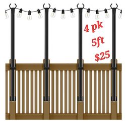 4 Pack String Light Poles,5Ft Metal Poles for Outdoor String Lights,Outdoor Light Poles with Post,Poles/Stand for Outside,Patio,Deck,Backyard,Garden W
