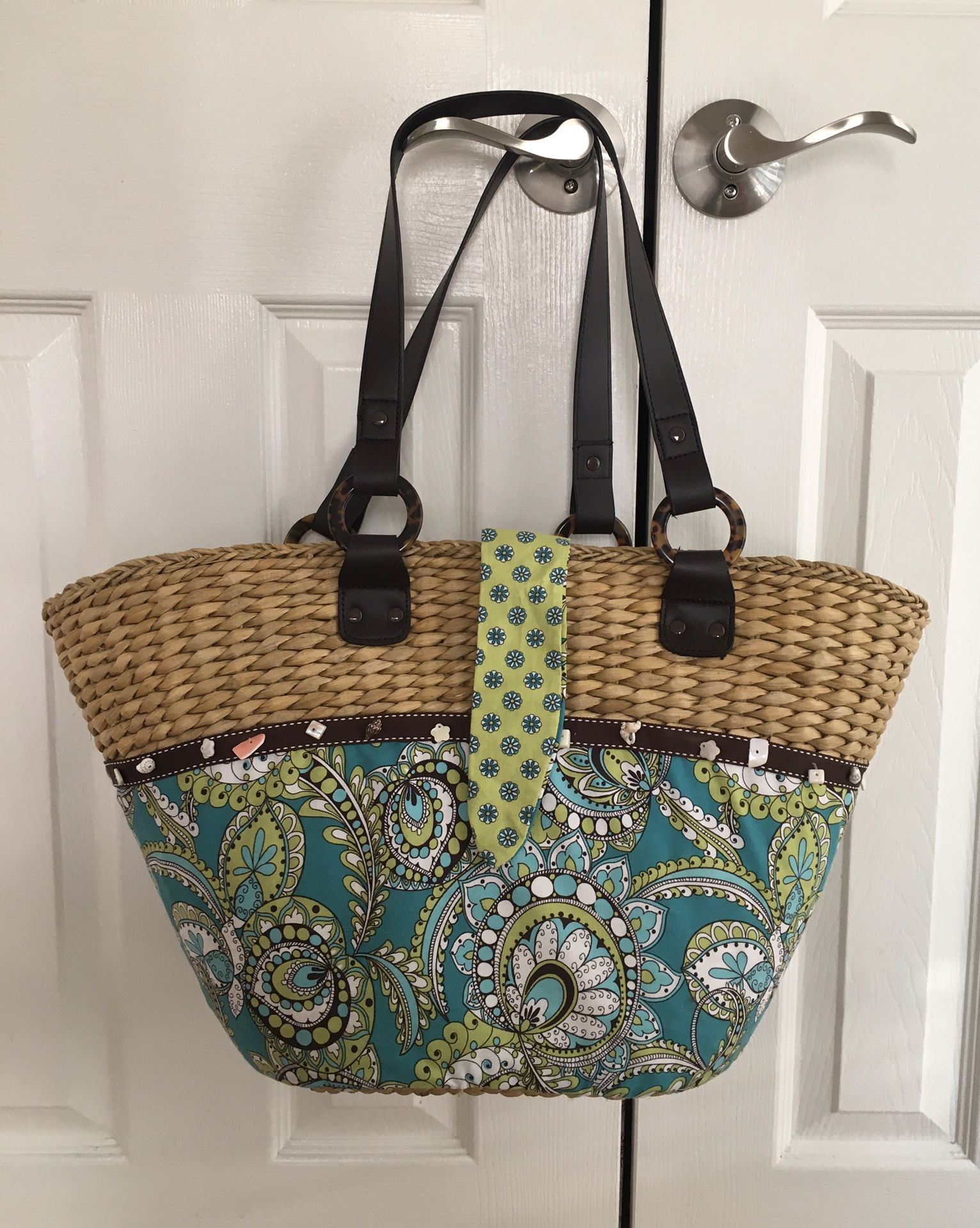 Vera Bradley Peacock Straw Tote