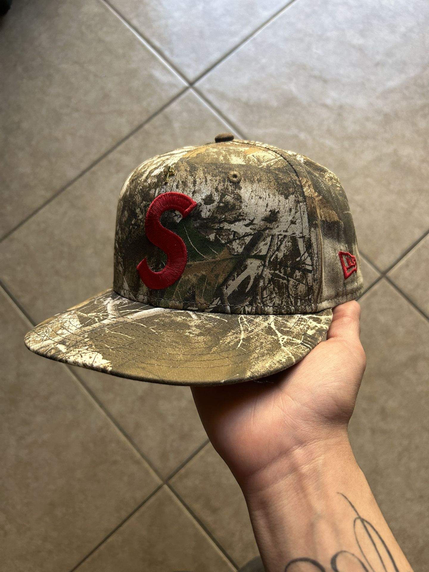 Supreme Gold Cross S Logo Hat New Era Fitted Hat Cameo