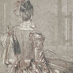 Antique Framed Quintessa Print Woman Sitting, Seen From Behind by Antoine Watteau