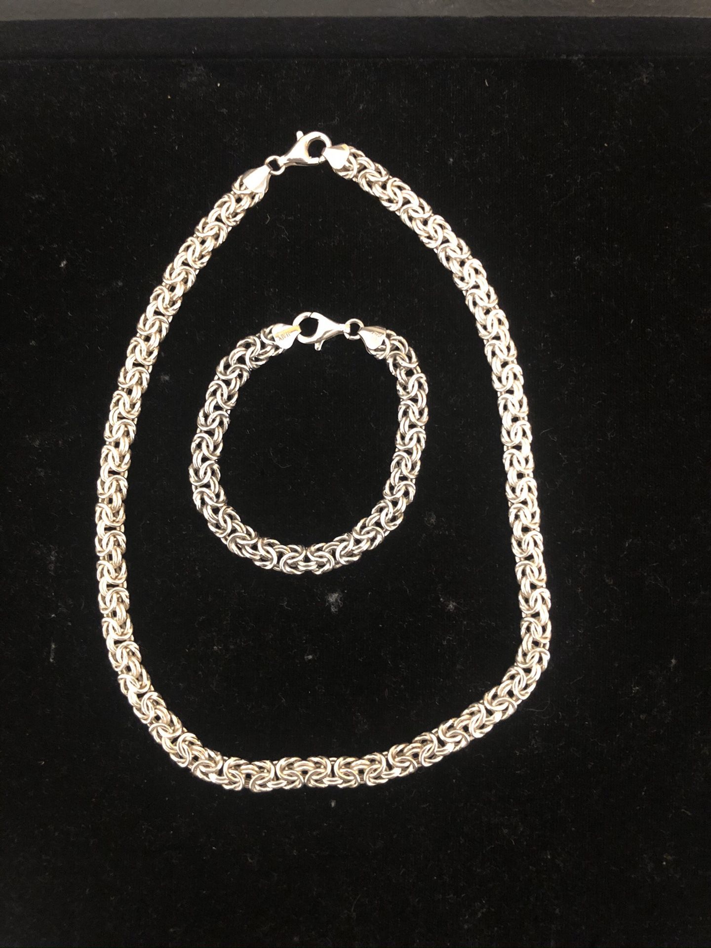 Sterling Silver Byzantine Chain and Bracelet Italian 925