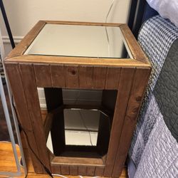 Wooden Side Table With Mirror