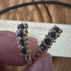 14K Gold EARINGS Diamonds And sapphires Vintage 