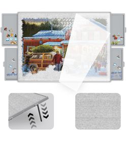 Puzzle Board 1500 Pieces,Jigsaw Puzzle Board with Adjustable Tilting Pole,Felt Surface and Cover,Grey Tilting Puzzle Board with Drawers
