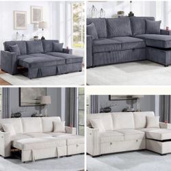 $369.     2-PCConvertible Sectional  Sleeper Sofa W/ Cupholder Sofa Storage & USB Ports  89”x 59”X36”H