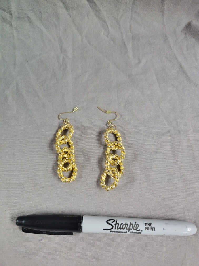 18k Gold Plated Rope Earings, 2 1/4" Dangle