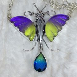 Bi Color Tourmaline Gemstone Butterfly Necklace
