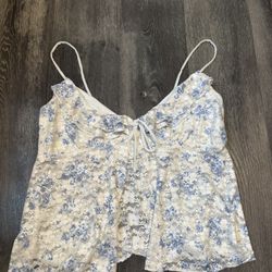 Blue And White Lace Top 