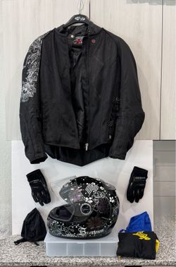 Women’s Joe Rocket Motorcycle Jacket, Scorpion Helmet, and Cortech Gloves Set