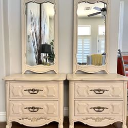 Gorgeous Vintage French Province Style Set Of Nightstands With Mirrors