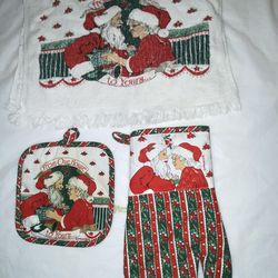 Cannon Franco Christmas Kitchen Towel, Oven Mitt & Potholder ~ Vintage