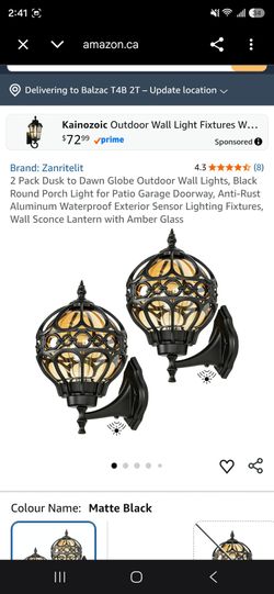 2 Pack Dusk to Dawn Outdoor Wall Lights (Amber Glass) - Brand Zanritelit New