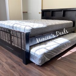 Full Solid Wood Bed With Twin Roll Out Mattress $540