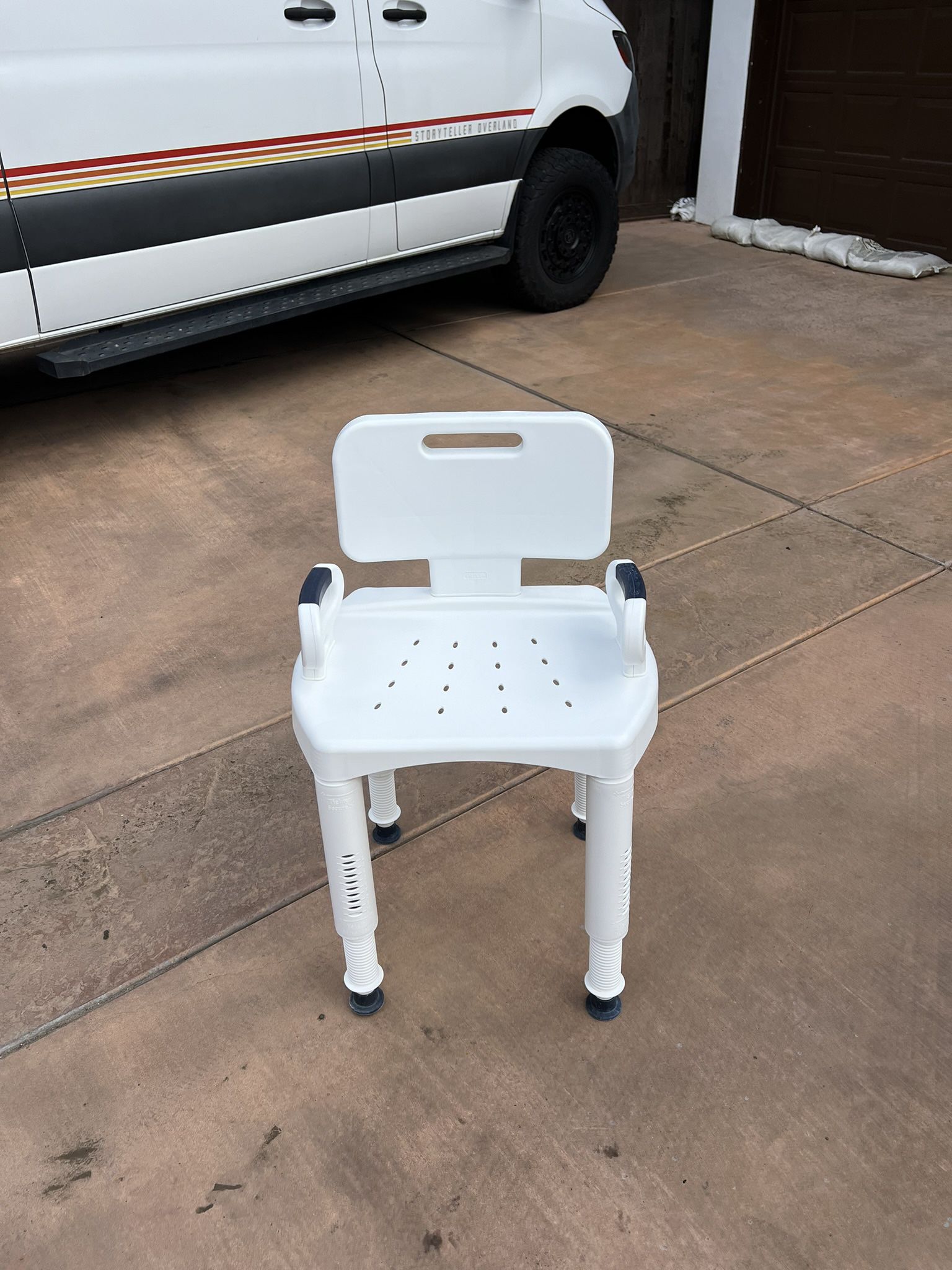Drive Medical RTL12505 Handicap Bathroom Bench with Back and Arms, White