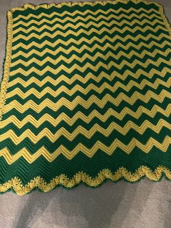 Green And Yellow Afghan 72” X 64”